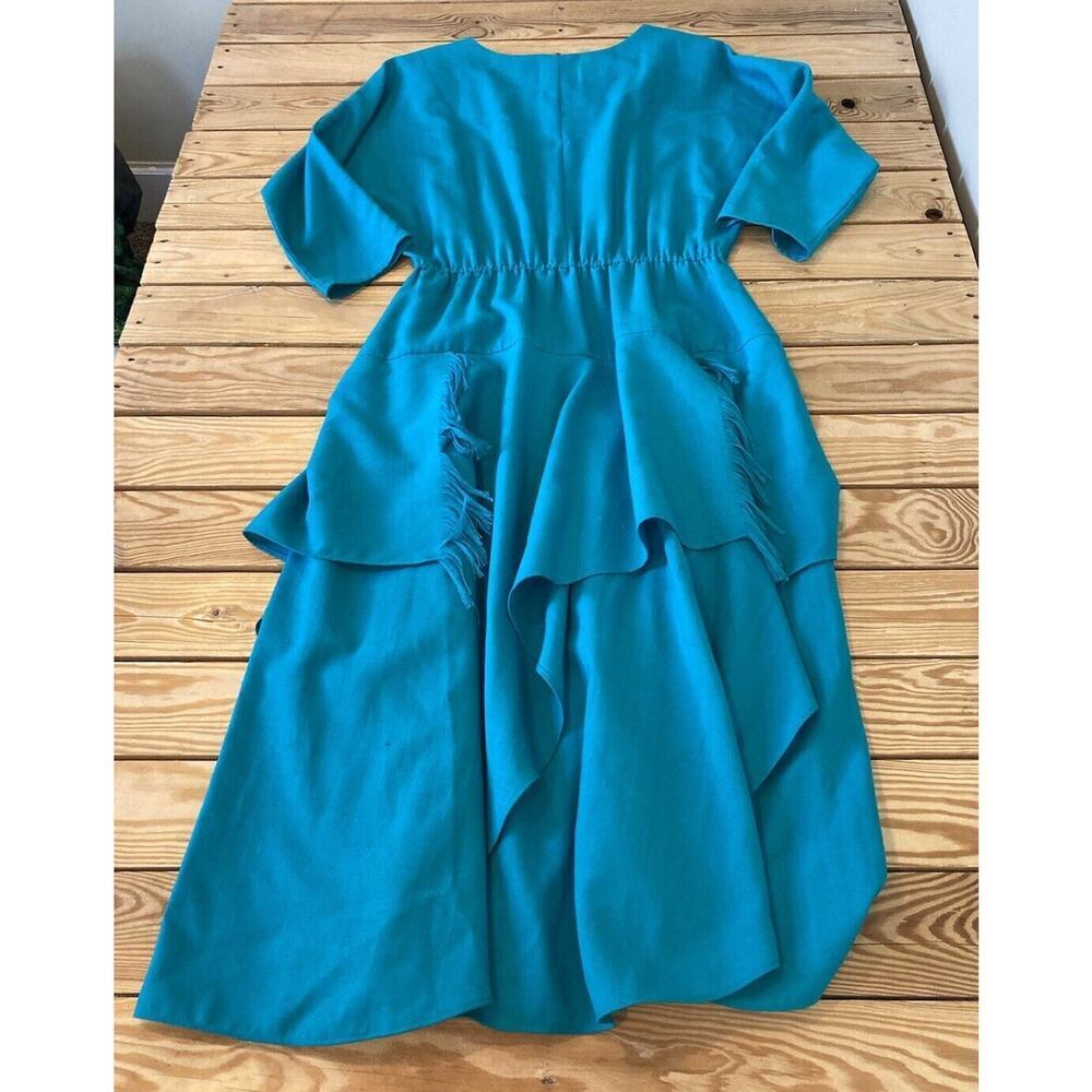 Vintage Sun Country Togs Dolman Sleeve Cinch Waist Fringed Detail Dress Medium - Picture 2 of 7